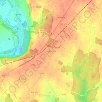 Topografische kaart La Ferandière, hoogte, reliëf