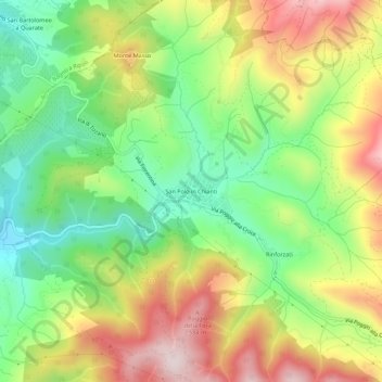 Topografische kaart San Polo in Chianti, hoogte, reliëf