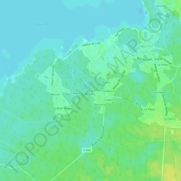 Topografische kaart Le Gard, hoogte, reliëf