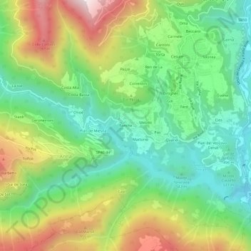 Topografische kaart Ronche, hoogte, reliëf