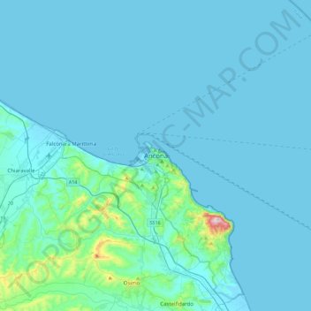 Topografische kaart Ancona, hoogte, reliëf