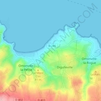 Topografische kaart Les Monts, hoogte, reliëf