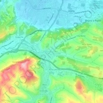 Topografische kaart Ponte a Ema, hoogte, reliëf