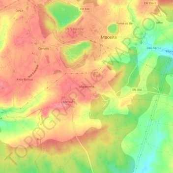 Topografische kaart Maceirinha, hoogte, reliëf