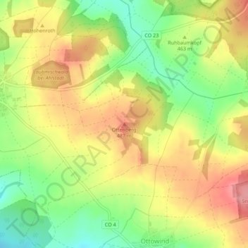 Topografische kaart Ottenberg, hoogte, reliëf