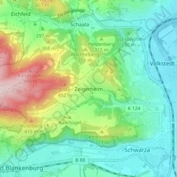 Topografische kaart Zeigerheim, hoogte, reliëf