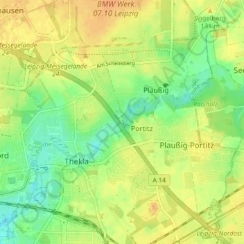 Topografische kaart Portitzmühle, hoogte, reliëf