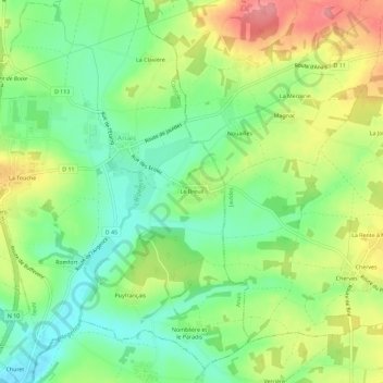Topografische kaart Le Breuil, hoogte, reliëf