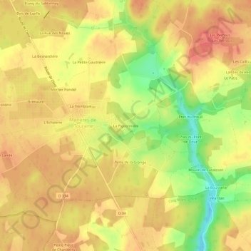 Topografische kaart La Pigeonnière, hoogte, reliëf