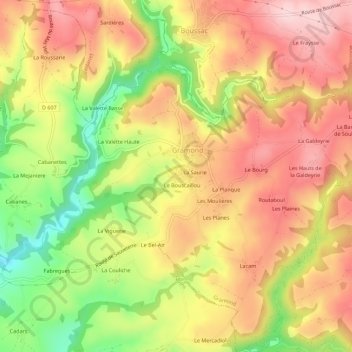 Topografische kaart La Borie, hoogte, reliëf