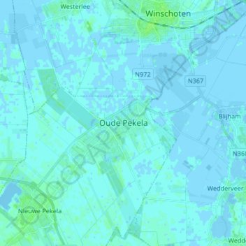 Topografische kaart Oude Pekela, hoogte, reliëf