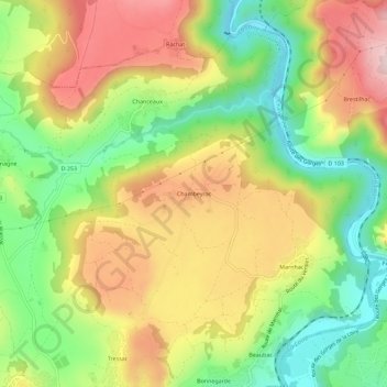 Topografische kaart Chambeyrac, hoogte, reliëf