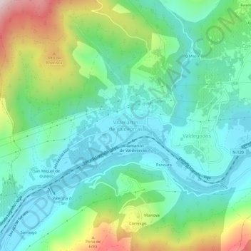 Topografische kaart Vilamartín de Valdeorras, hoogte, reliëf