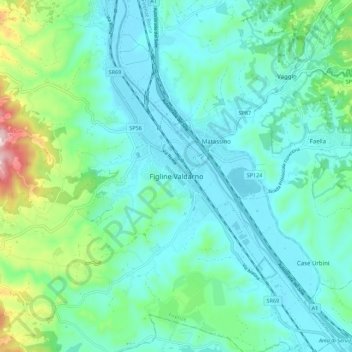 Topografische kaart Figline Valdarno, hoogte, reliëf