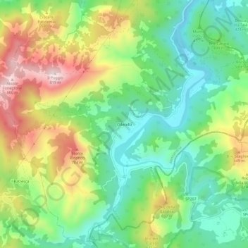 Topografische kaart Olbicella, hoogte, reliëf