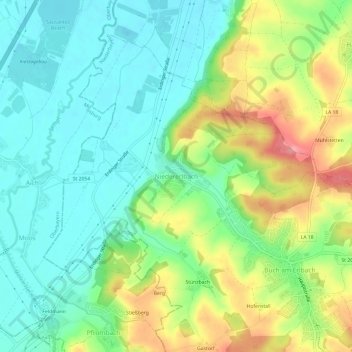 Topografische kaart Niedererlbach, hoogte, reliëf