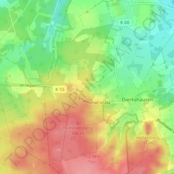 Topografische kaart Drumbergen, hoogte, reliëf