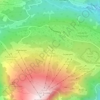 Topografische kaart Gerlosplatte, hoogte, reliëf