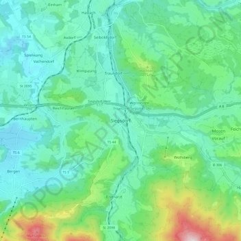 Topografische kaart Siegsdorf, hoogte, reliëf