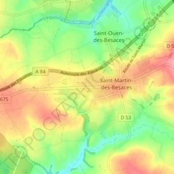 Topografische kaart Les Blanches Landes, hoogte, reliëf