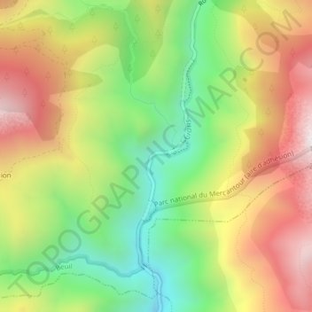 Topografische kaart Gorges du Cians, hoogte, reliëf
