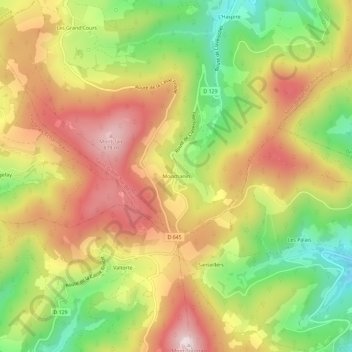 Topografische kaart Monchanin, hoogte, reliëf