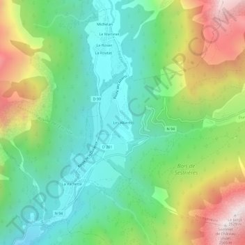 Topografische kaart Les Alberts, hoogte, reliëf