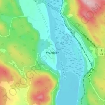 Topografische kaart Wardner, hoogte, reliëf