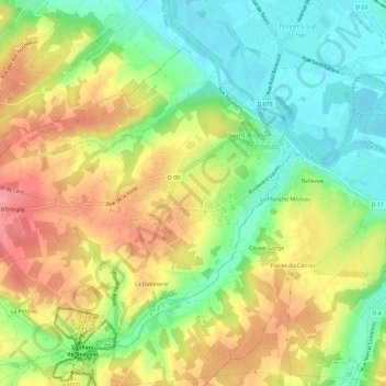 Topografische kaart Les Rues de Chèvres, hoogte, reliëf