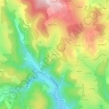 Topografische kaart Montron, hoogte, reliëf