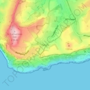 Topografische kaart Niton, hoogte, reliëf