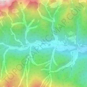 Topografische kaart Pesariis, hoogte, reliëf