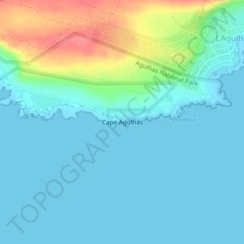 Topografische kaart Cape Agulhas, hoogte, reliëf