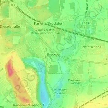 Topografische kaart Bruckdorf, hoogte, reliëf