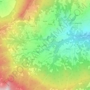 Topografische kaart Metti, hoogte, reliëf