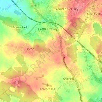 Topografische kaart Linton Heath, hoogte, reliëf