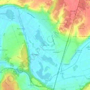 Topografische kaart Les Rocheuses, hoogte, reliëf