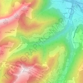Topografische kaart Le Plan d'Aval, hoogte, reliëf