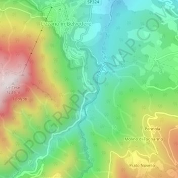 Topografische kaart Casale, hoogte, reliëf