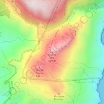 Topografische kaart Monte Oro, hoogte, reliëf