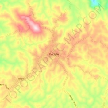 Topografische kaart Bedele, hoogte, reliëf