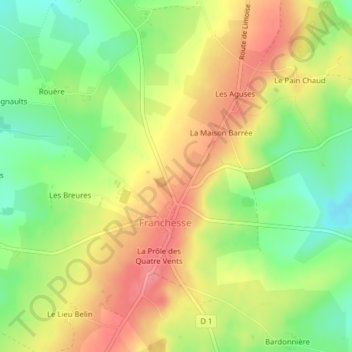 Topografische kaart Domaine Neuf, hoogte, reliëf
