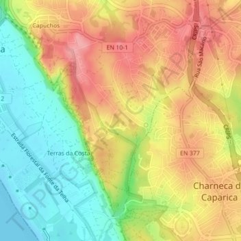 Topografische kaart Quinta do Robalo, hoogte, reliëf