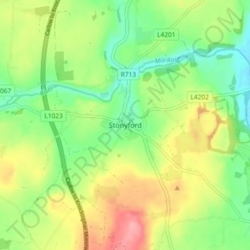 Topografische kaart Stonyford, hoogte, reliëf