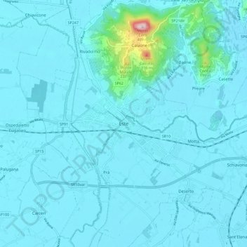 Topografische kaart Este, hoogte, reliëf