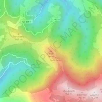 Topografische kaart Indo, hoogte, reliëf
