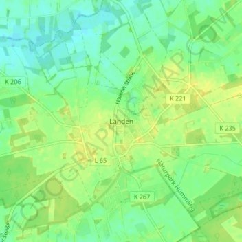 Topografische kaart Lähden, hoogte, reliëf