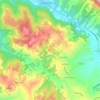 Topografische kaart Pozzo, hoogte, reliëf