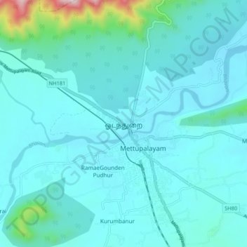 Topografische kaart Odanthurai, hoogte, reliëf