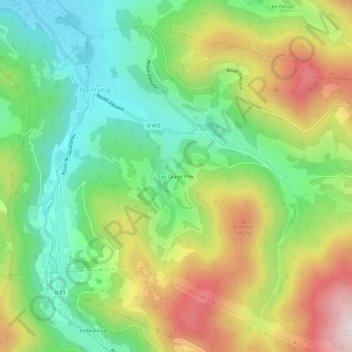 Topografische kaart Les Grand Prés, hoogte, reliëf